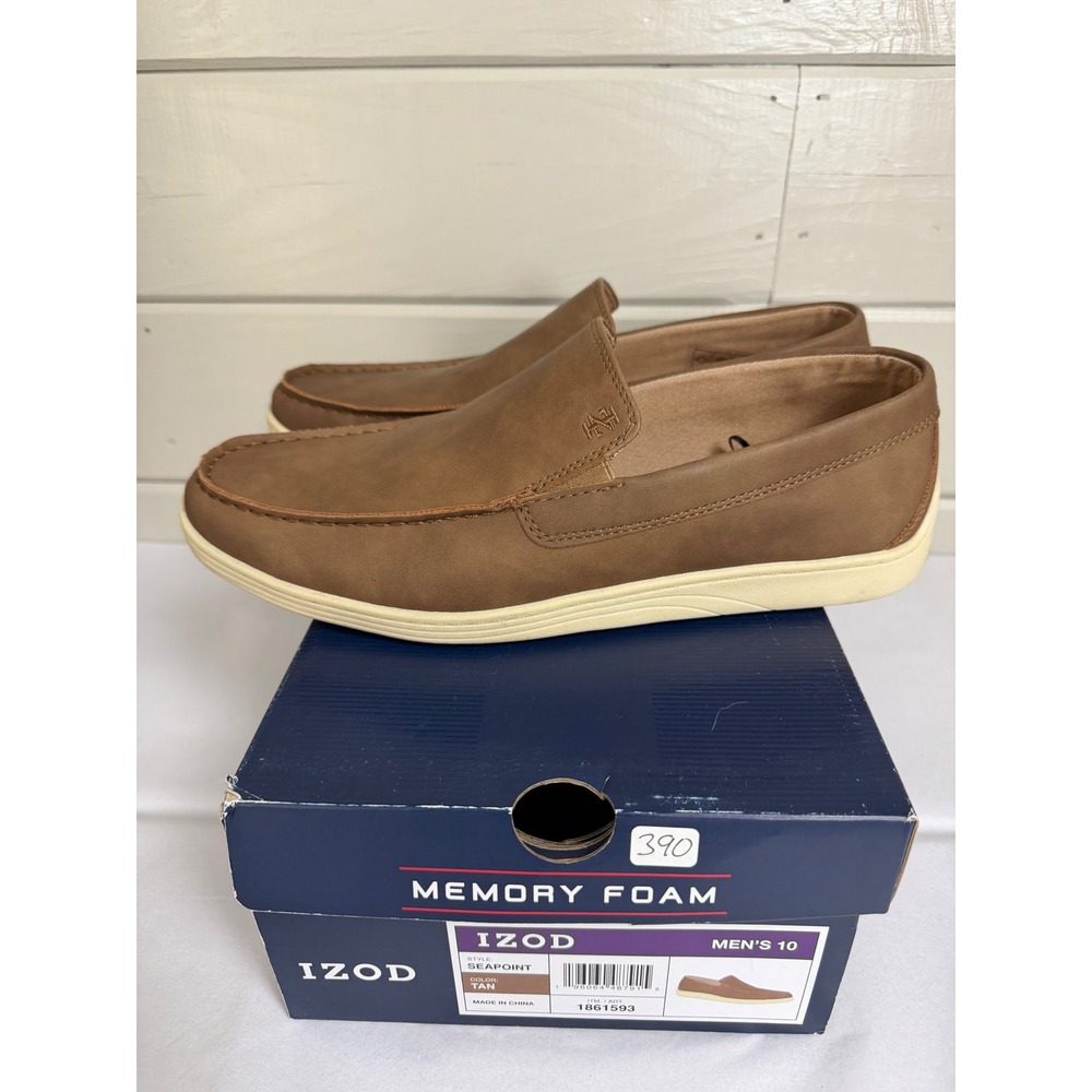 IZOD Mens Seapoint Loafers Size 10 Tan Memory Foam Slip On Shoes 1861593